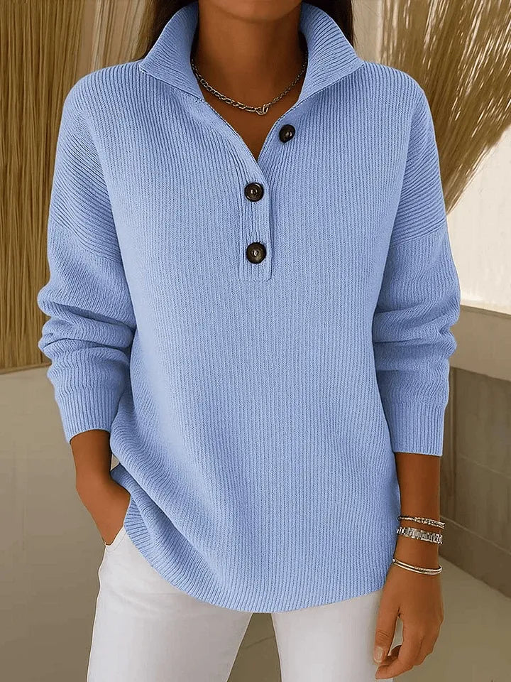 Cynthia - Ribbed Collar Button Sweater