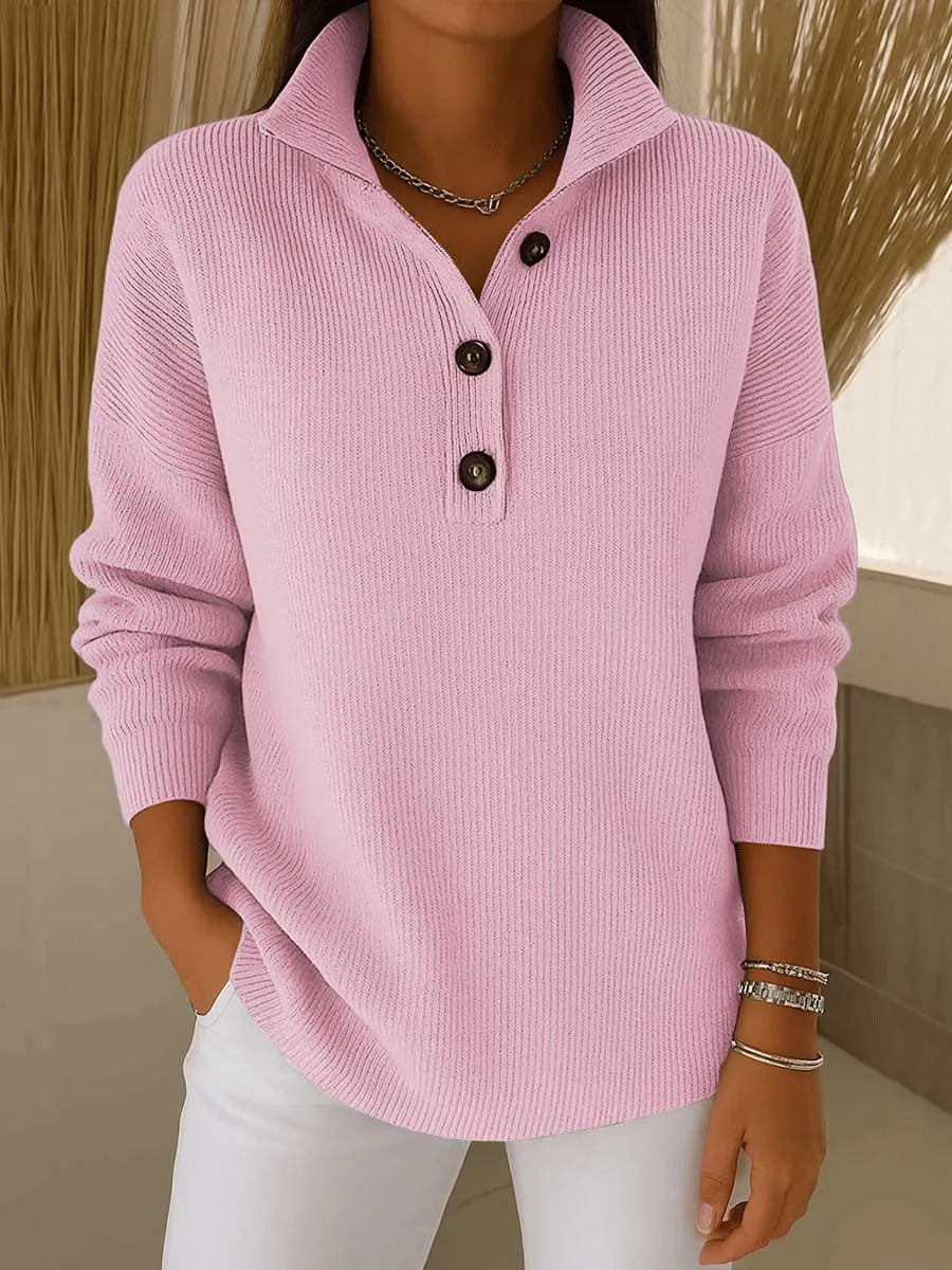 Cynthia - Ribbed Collar Button Sweater