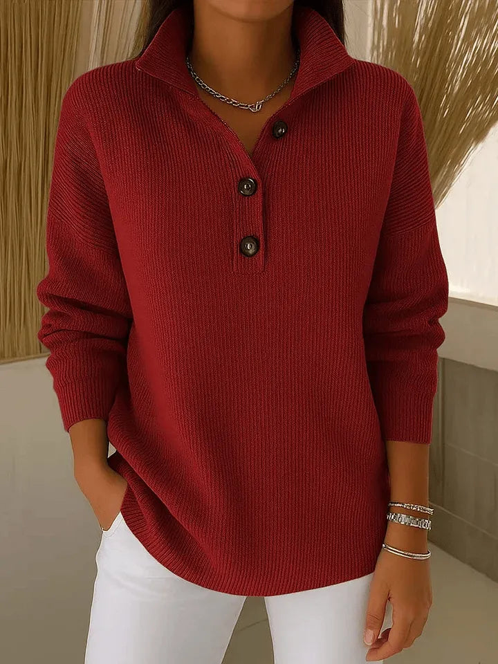 Cynthia - Ribbed Collar Button Sweater